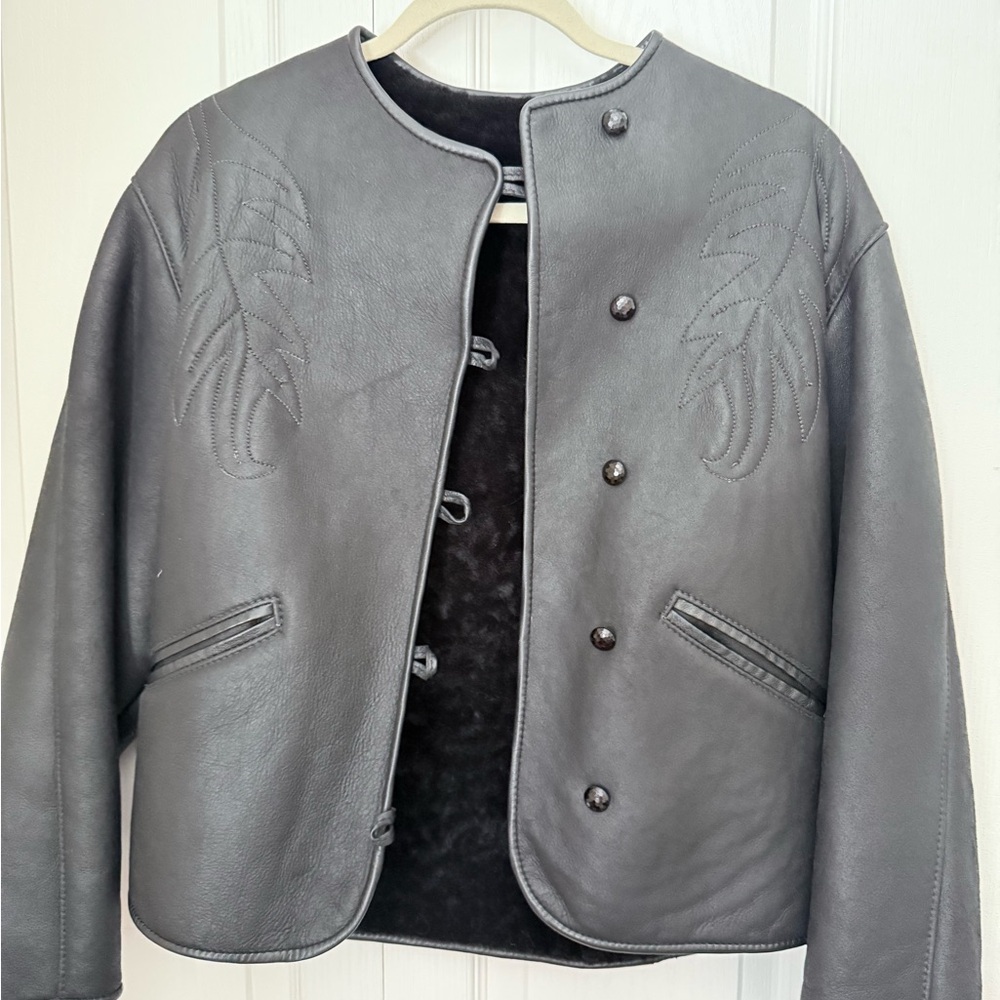 Morlands UK Designer Sheepskin Black Jacket women size 8 - Medium - Fur Winter